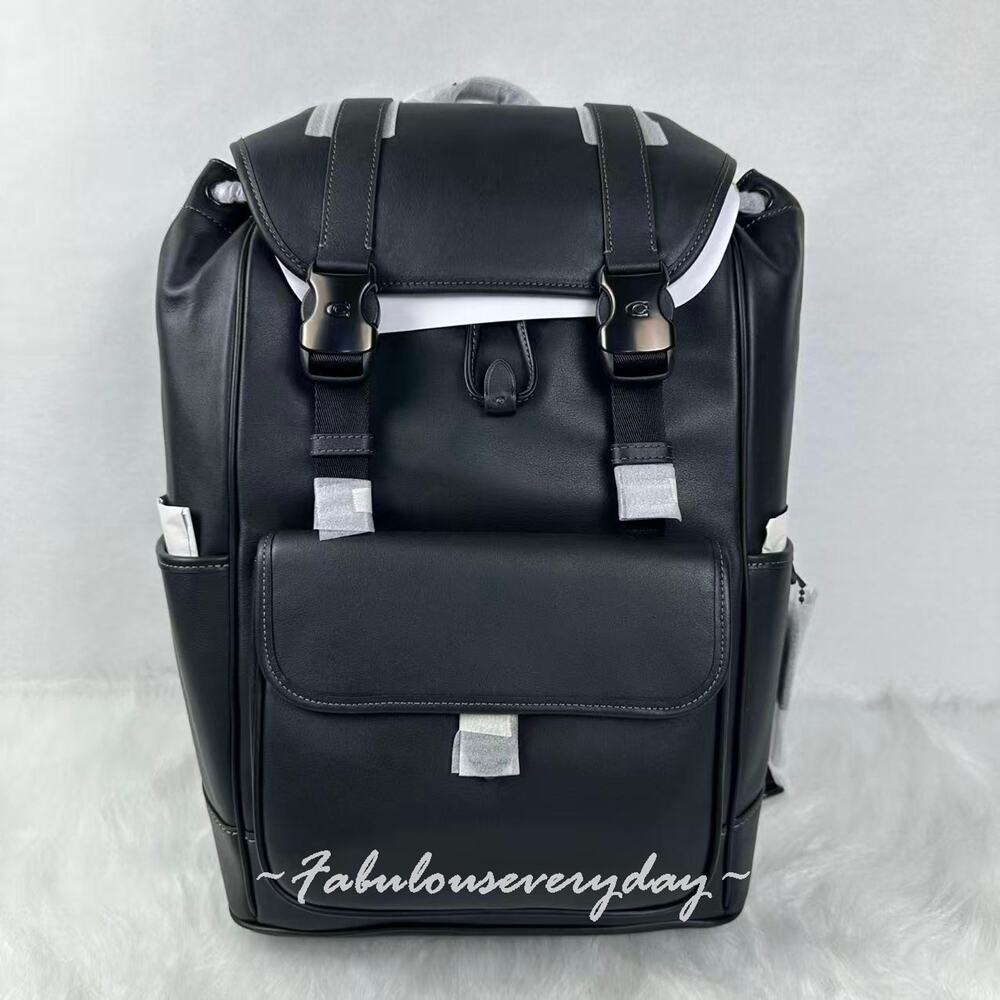 Coach Men's League Flap Backpack Laptop Bag Leather/Gunmetal/Leather CU072 NWT